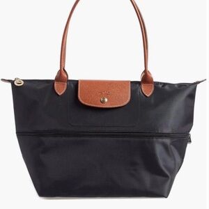 Longchamp Black Tote with Brown Accents